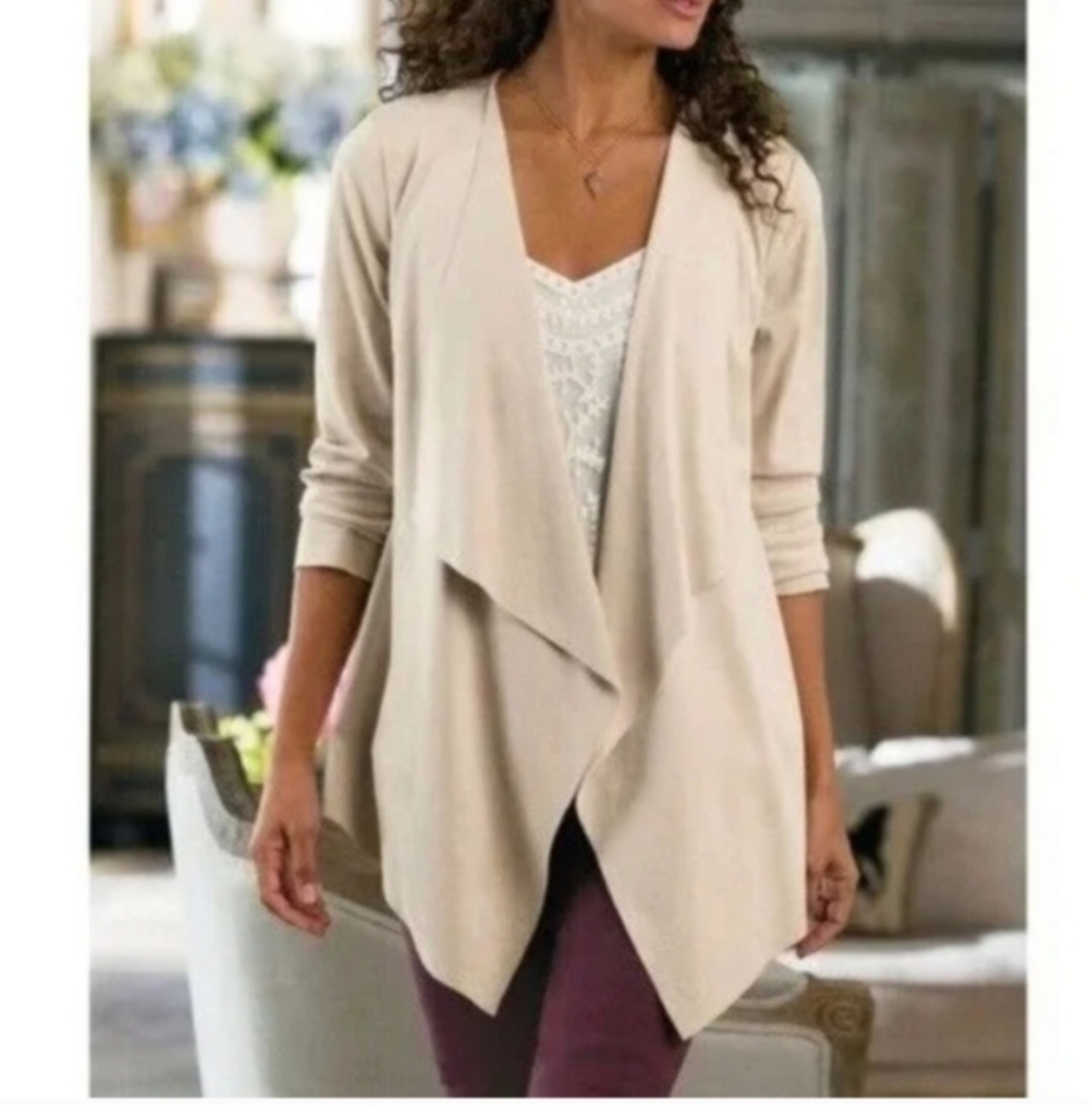 Soft Surroundings Faux Suede Cardigan Jacket Open Draped Front Size L